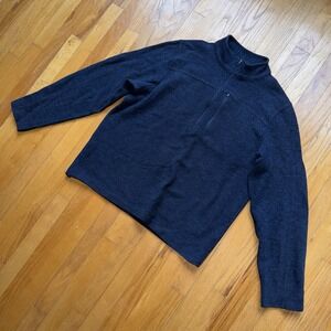 Ibex Sweater Mens XL Navy Blue Merino Wool Quarter Zip Pullover Made USA Outdoor